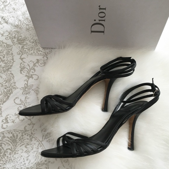 CHRISTIAN DIOR Black Leather Ankle Strap Heels - Picture 3 of 4